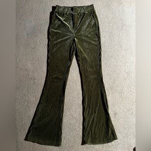 Green Ribbed Velvet Flare Pants